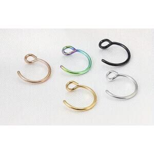 4261 NIP 5 Pcs Faux Nose Rings Stainless Steel Hoops Ears Polished U Shape